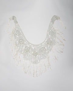 SILVER SEQUINNED BEADED FRINGED BOLERO