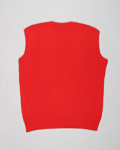 Red ribbed Aran style sleeveless sweater vest