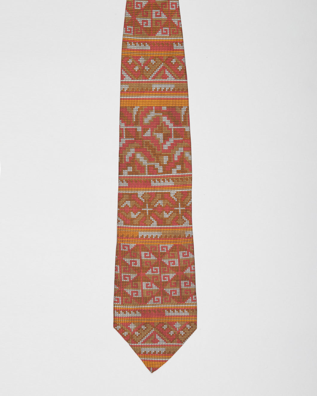 ENRICO COVERI ABSTRACT AZTEC ORANGE/PINK/GREY SILK TIE