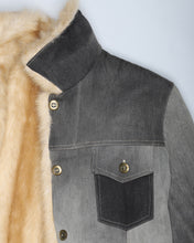 Load image into Gallery viewer, Club Voltaire grey patchwork denim fur-lined long coat
