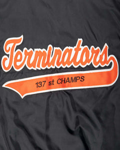Terminator black orange quilted varsity zip top