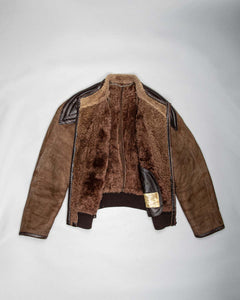 Brown suede oversized fit sherpa lined bomber jacket