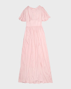 Pink fit and flare petal sleeves 70s maxi dress
