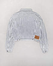 Load image into Gallery viewer, TSW grey/white vertical striped cropped casual fit denim jacket
