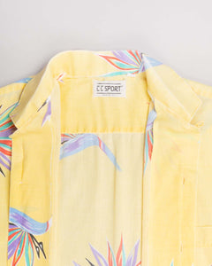 Yellow abstract bird design short sleeved shirt