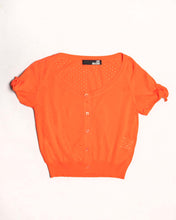 Load image into Gallery viewer, Moschino crop orange buttoned short sleeve top
