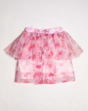 Load image into Gallery viewer, Pink floral pleated peplum high waisted mini skirt
