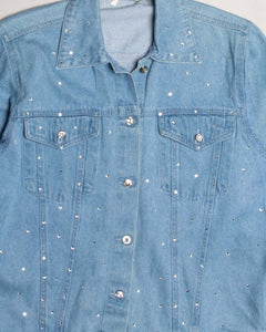 Y2k blue diamante studded denim shirt