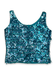 Turquoise '60s sequin beaded knit top