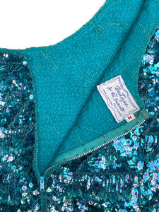 Turquoise '60s sequin beaded knit top