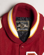 Load image into Gallery viewer, &#39;90s Red Leather Oversized Long Sleeved Varsity Jacket collar
