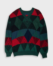 Load image into Gallery viewer, Triangle print green red &#39;80s jumper
