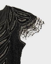 Load image into Gallery viewer, Black and silver sequin &#39;80s fringed party dress
