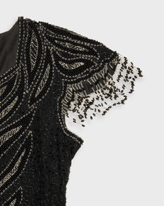 Black and silver sequin '80s fringed party dress