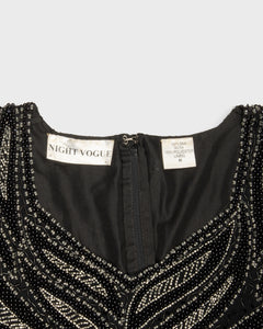 Black and silver sequin '80s fringed party dress
