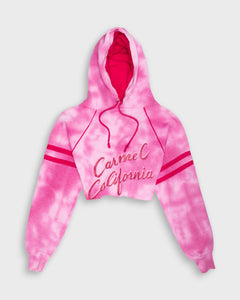 Hot pink '90s cropped tie-dye long sleeve hoodie