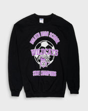 Load image into Gallery viewer, Black purple graphic printed long sleeve soccer sweatshirt
