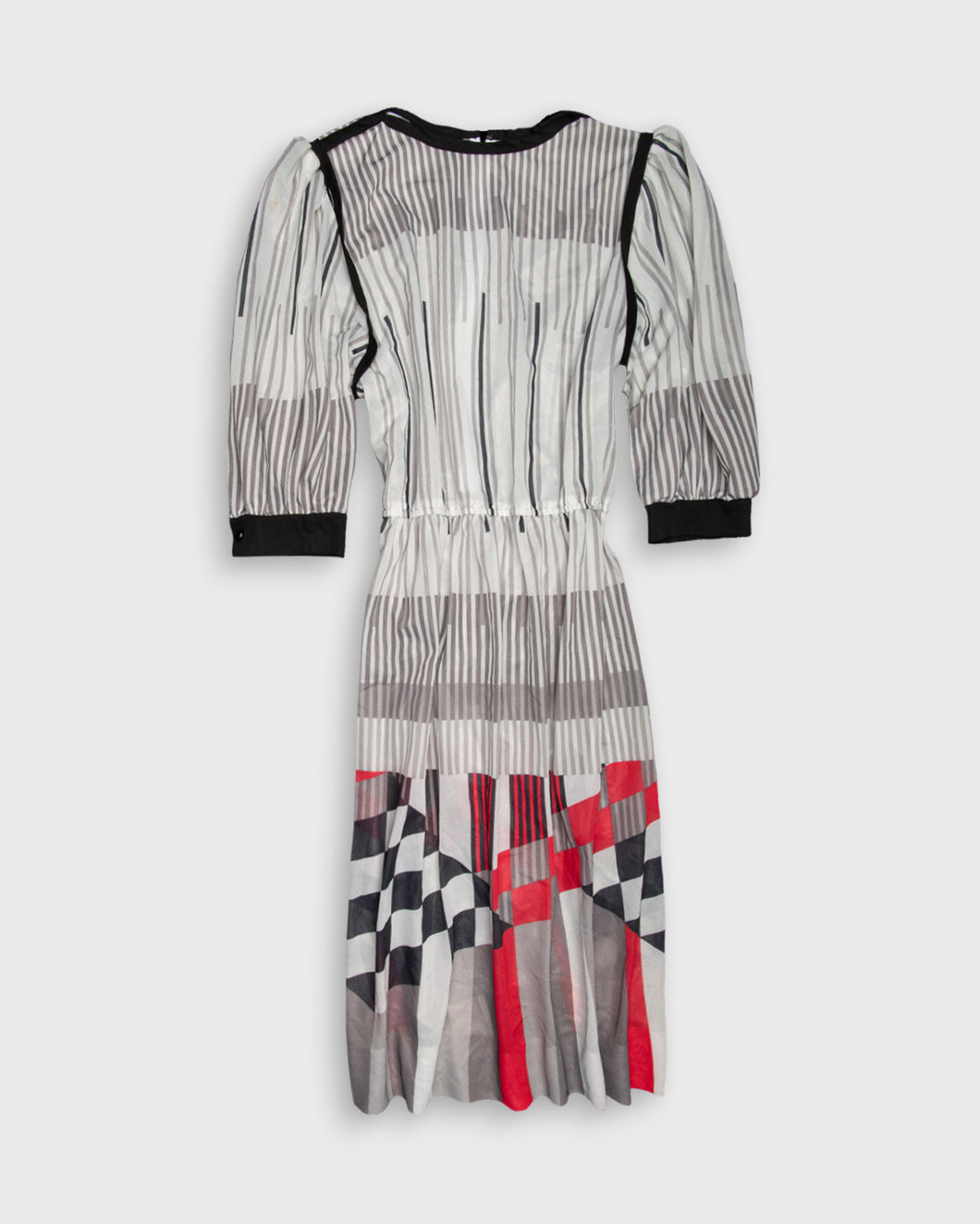 80's striped puff sleeve dress