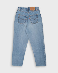 Classic blue Levi 901 ultra high waisted cropped raw hem jeans