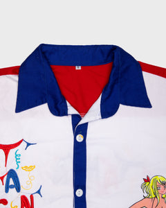 Multicoloured graphic print button down short sleeve shirt