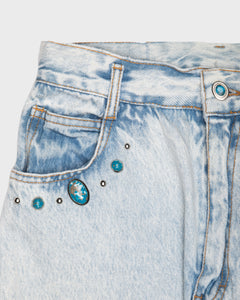 Acid wash studded gem stone blue jeans