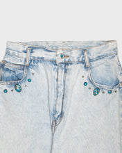 Load image into Gallery viewer, Acid wash studded gem stone blue jeans
