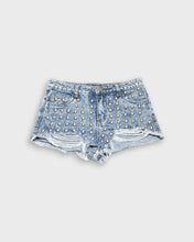 Load image into Gallery viewer, Studded acid wash denim shorts
