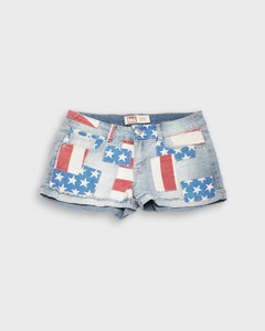 US flag patchwork denim shorts