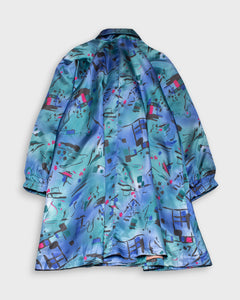 '80s abstract pattern blue satin coat