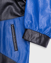 Load image into Gallery viewer, Black and Blue Leather Coat
