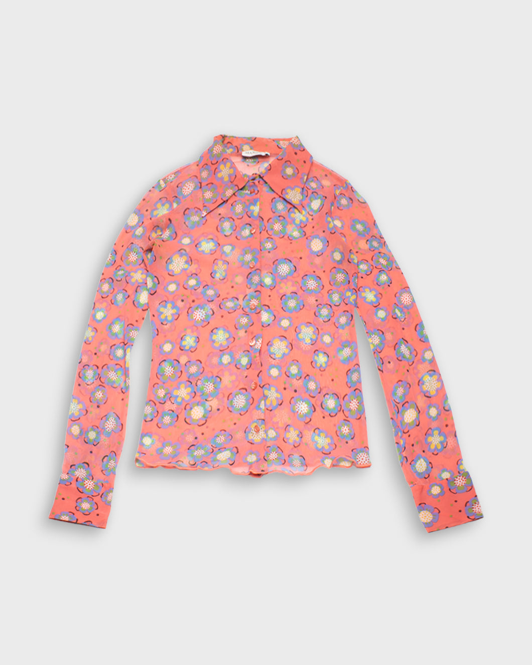 Multicoloured floral '90s mesh long sleeve shirt