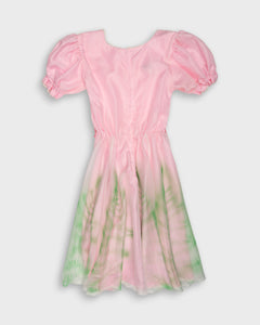 Bubblegum pink fairy dress with leafy stencil patterns