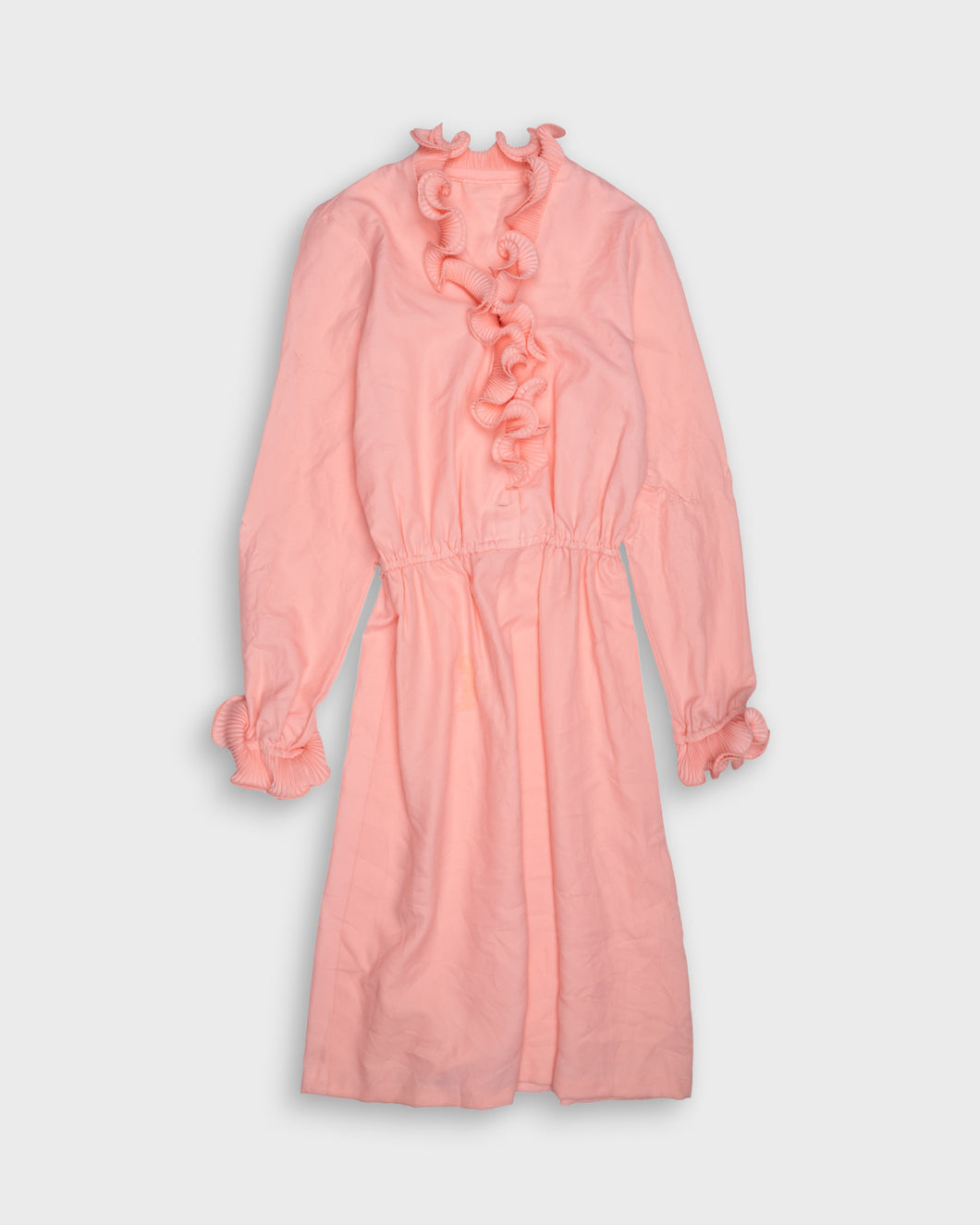 Coral pink ruffled long sleeve dress