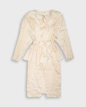 Load image into Gallery viewer, Beige satin &#39;80s long sleeve open back dress
