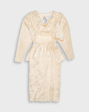 Load image into Gallery viewer, Beige satin &#39;80s long sleeve open back dress
