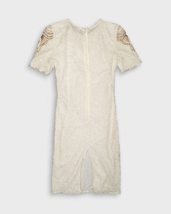 Cream embroidered short sleeve dress