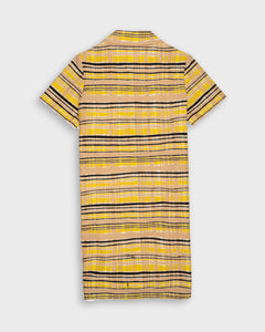Abstract stripped '70s zip yellow beige dress
