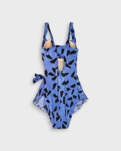 Light blue printed tie up one-piece swimsuit