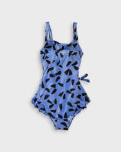 Load image into Gallery viewer, Light blue printed tie up one-piece swimsuit
