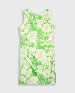 Green and beige floral silk dress