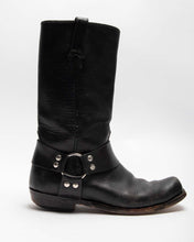 Load image into Gallery viewer, BLACK LEATHER LOW HEEL MID-CALF BIKER BOOTS
