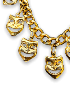 Gold Joker Face pendant charm bracelet