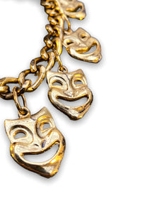 Gold Joker Face pendant charm bracelet