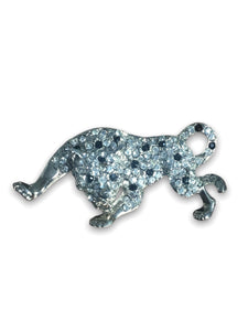 Silver tiger white and black crystal brooch