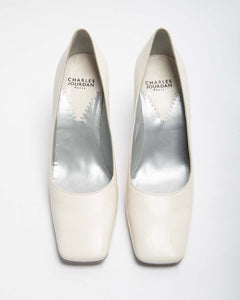 Charles jourdan white shoes with transparent heel
