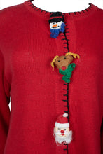 Load image into Gallery viewer, Red &#39;90s long sleeve cardigan with novelty Christmas buttons
