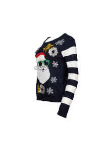 Navy Santa knitted tinsel jumper