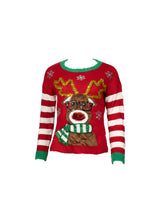 Load image into Gallery viewer, Multicoloured Striped red tinsel Reindeer jumper
