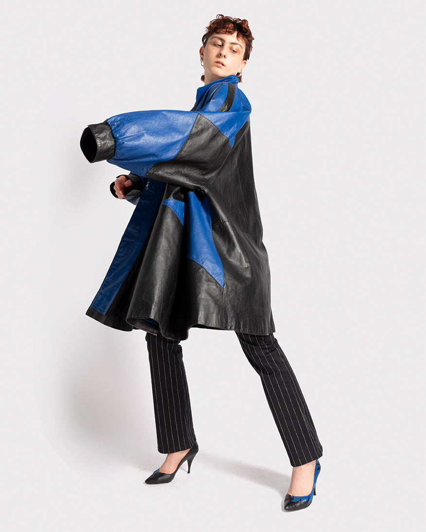 Black and Blue Leather Coat