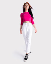 Load image into Gallery viewer, White high waisted denim trousers
